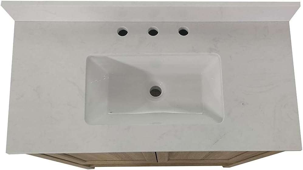 Flash Furniture Vega 36 Inch Bathroom Vanity with Sink Combo, Storage Cabinet with Soft Close Doors and Open Shelf, Carrara Marble Finish Countertop, Brown/White