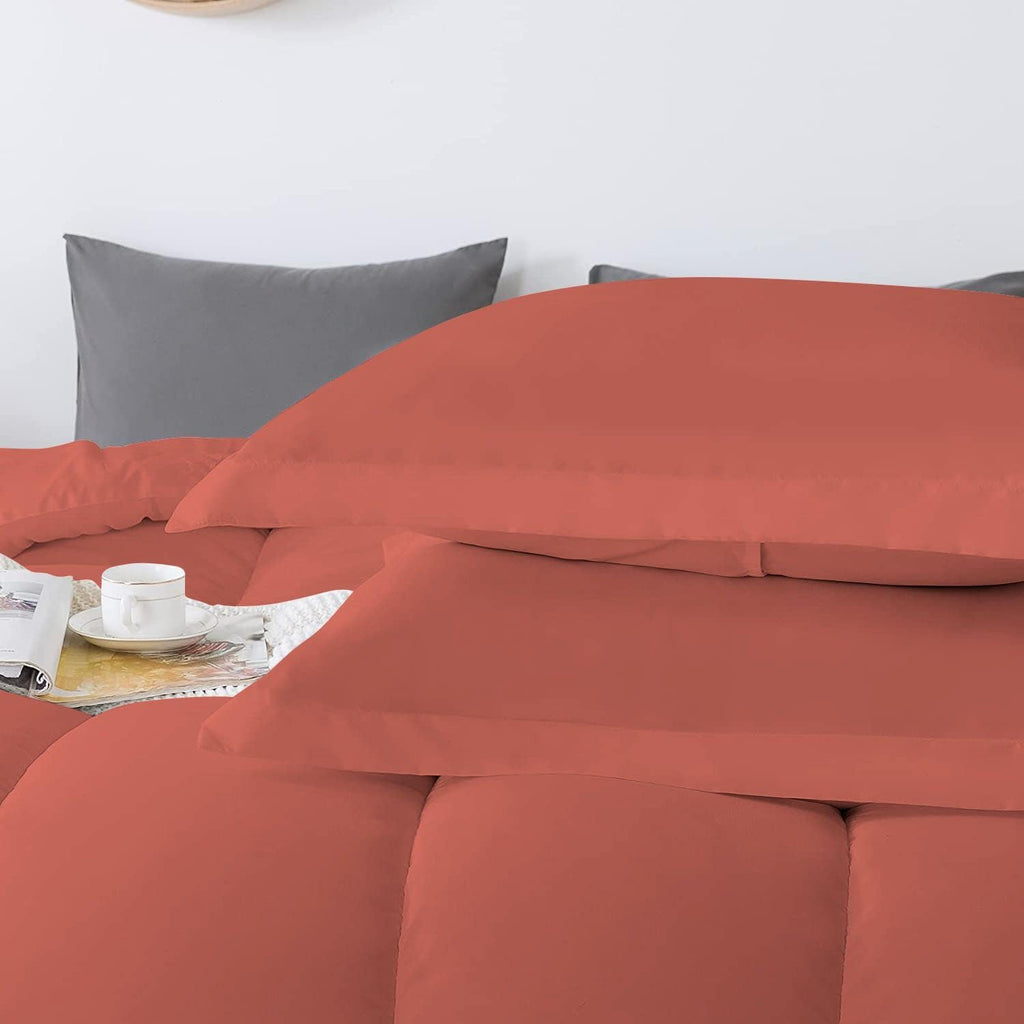 5 PC Straight Line Pattern Comforter Set Premium Super Soft 600 GSM All Season | 1000 Thread Count | 100% Egyptian Cotton ( Full/Queen Size, Brick Red Color)