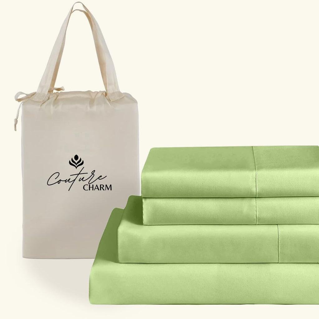 Queen Size 1000 Thread Count 100% Egyptian Cotton Sheet Set, 4-Piece, Sateen Weave, with 10-12'' Deep Pocket Snug Fit (Solid, Sage Green)
