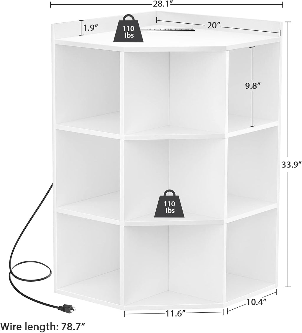 Aheaplus Corner Cabinet, White Corner Storage with USB Ports and Outlets, Corners Cube Toy Storage for Small Space, Wooden Cubby Corner Bookshelf with 9 Cubes for Bedroom, Living Room, Office, White