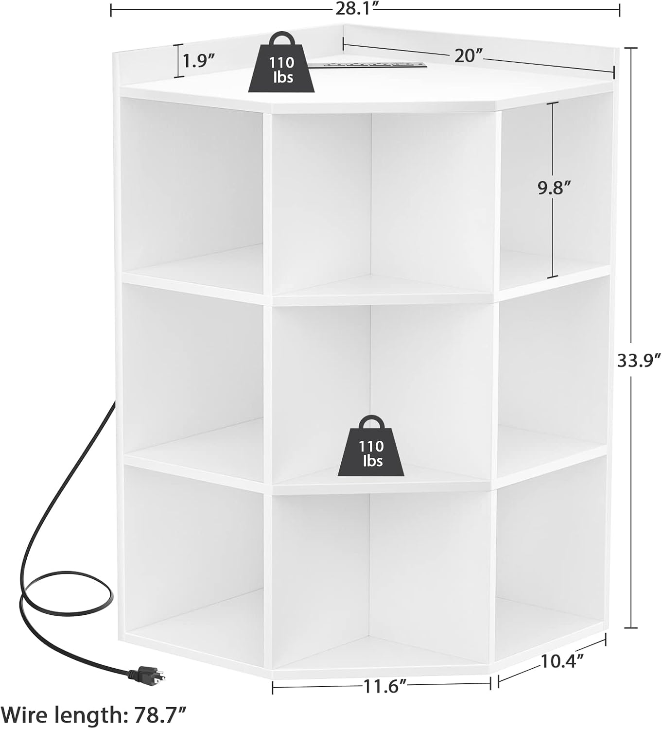 Aheaplus Corner Cabinet, White Corner Storage with USB Ports and Outlets, Corners Cube Toy Storage for Small Space, Wooden Cubby Corner Bookshelf with 9 Cubes for Bedroom, Living Room, Office, White