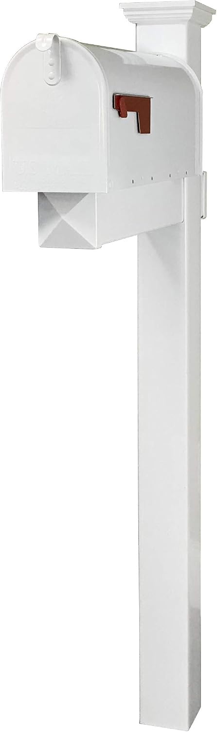 The Fillmore Vinyl/PVC Mailbox Post (Includes Mailbox) Complete Decorative Curbside Mailbox System with Classic Traditional Style (White Mailbox)