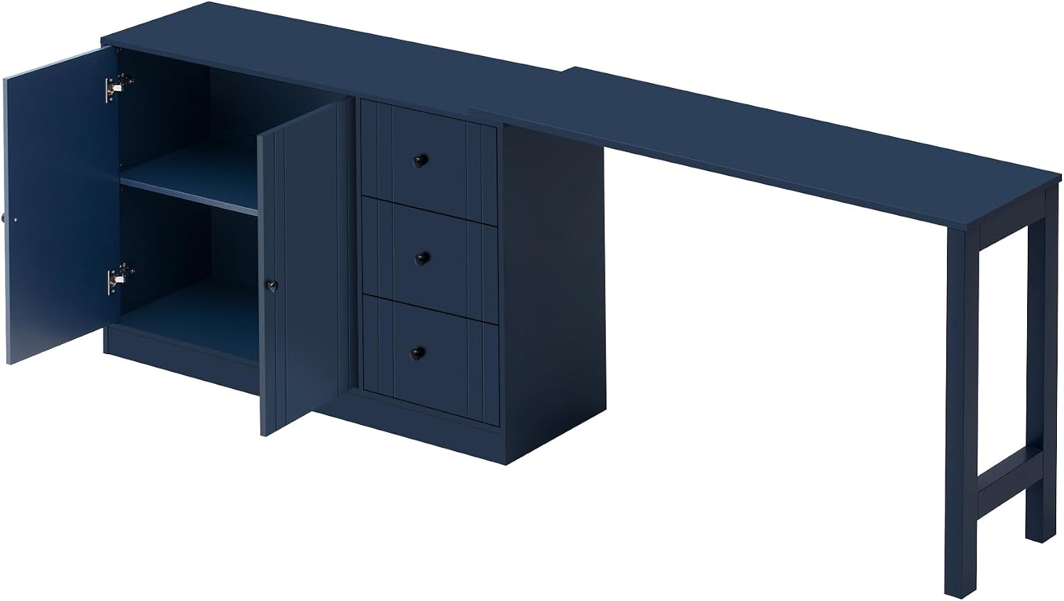 RUNNA 89.7''Wooden Sideboard with Extendable Table,Multifunctional Storage Cabinet with 2 Doors and 3 Drawers,for Living Room,Study,Foyer and Kitchen (Navy Blue#68)