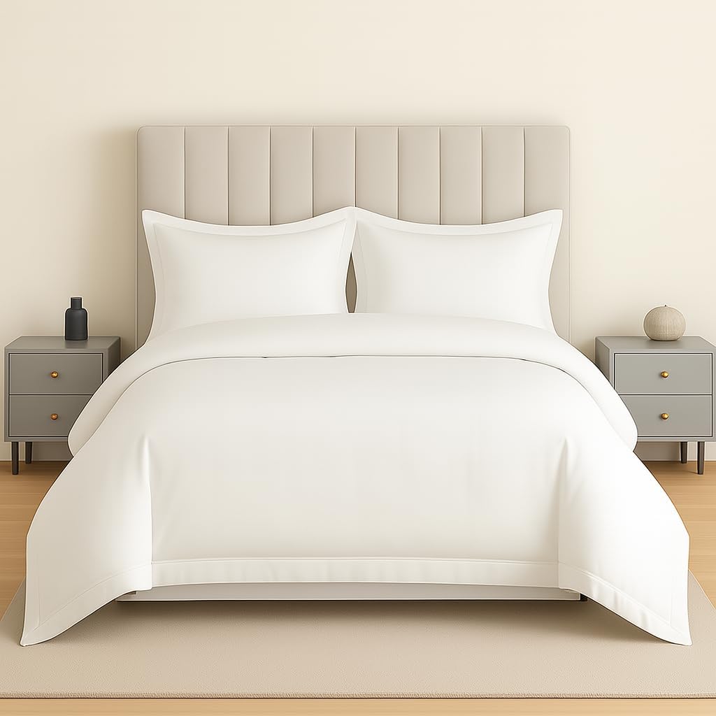 eBeddy Linens 100% Egyptian Cotton Duvet Cover Alaskan King Size 132x120 Inch, Sateen Duvet Cover 800-TC, Soft, Breathable Cotton Quilt Cover with Hidden Zipper Closure - 3 PC - Antique White