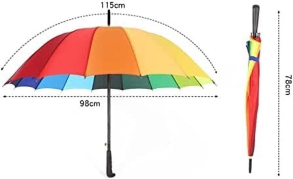 Folding Umbrellas 16K Rainbow Big Umbrella Rain Sun Walking Long-Handle Straight Golf Umbrellas Automatic-Open Luggage Travel Gear