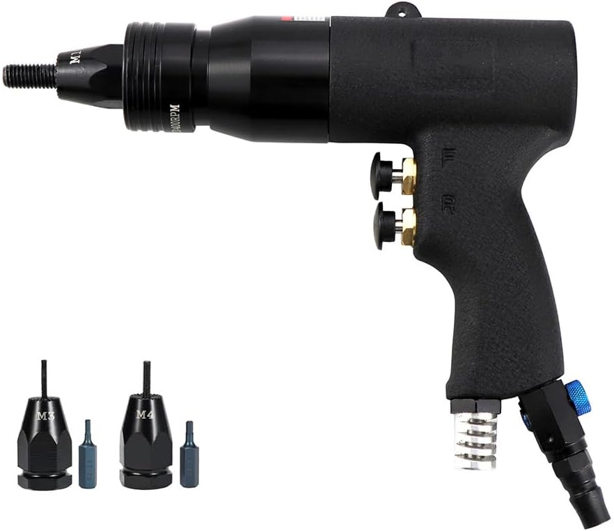 KEULEN Pneumatic Rivet Gun, Blind Riveting Gun Flat Nuts Riveter Rivnut Tool Kit, Self-Locking Function, Ajustable Speed, for Pull Nuts