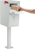 POCHAR Curbside Large Mailbox for Outside with Post - Locking Mailbox Post Mount with Base Plate - Weekend-Away Design Large Street Mail Box (White)