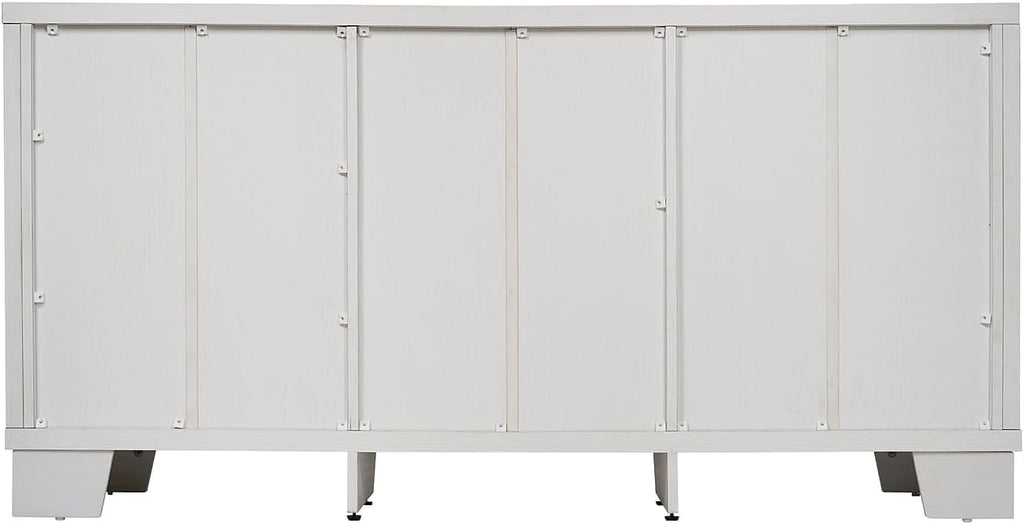 Flash Furniture Wells Modern Buffet Sideboard Storage Cabinet, Engineered Wood Construction, 3 Tempered Glass Soft Close Doors, 3 Drawers, 59', White