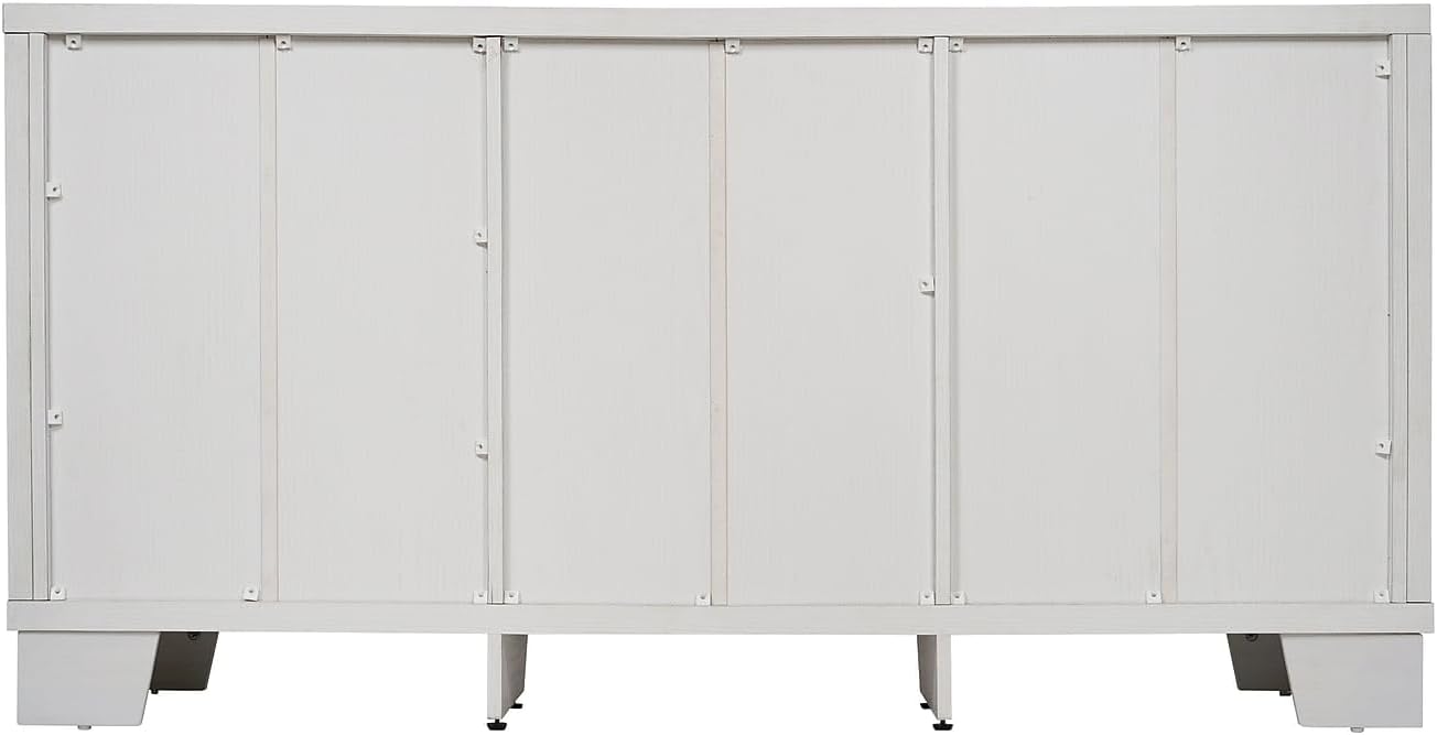 Flash Furniture Wells Modern Buffet Sideboard Storage Cabinet, Engineered Wood Construction, 3 Tempered Glass Soft Close Doors, 3 Drawers, 59', White