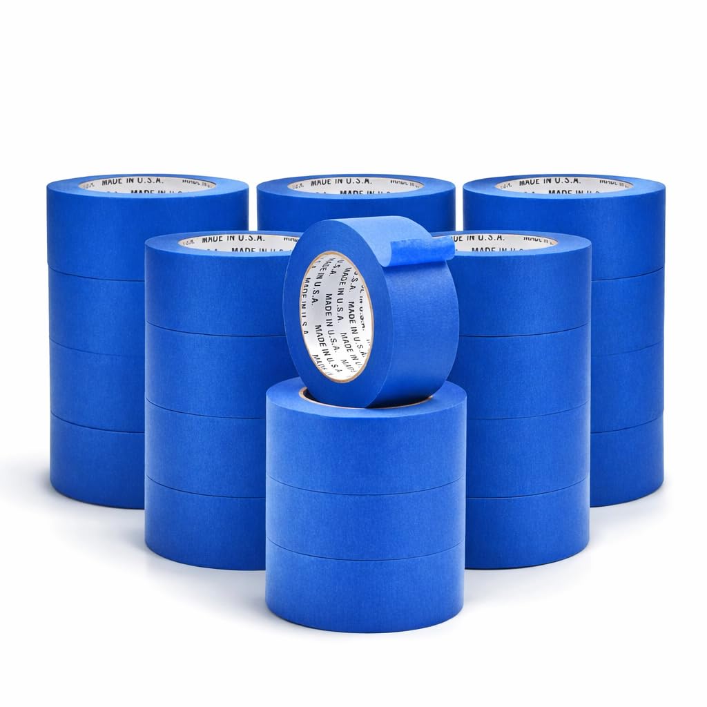 Made in USA Blue Painter's Tape - 2 inch x 60 yds. (24 Pack) Thick & Wide Masking Tape for Safe Wall Painting, Building, Remodeling, Labeling, Edge Finishing