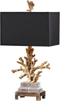 PURESILKS 27' Crystal Table Lamp,Gold Coral Design and Rectangular Fabric Shade,Nordic Style LED Desk Lamp Modern Bedside Table Lamp for Bedroom,Living Room, Office