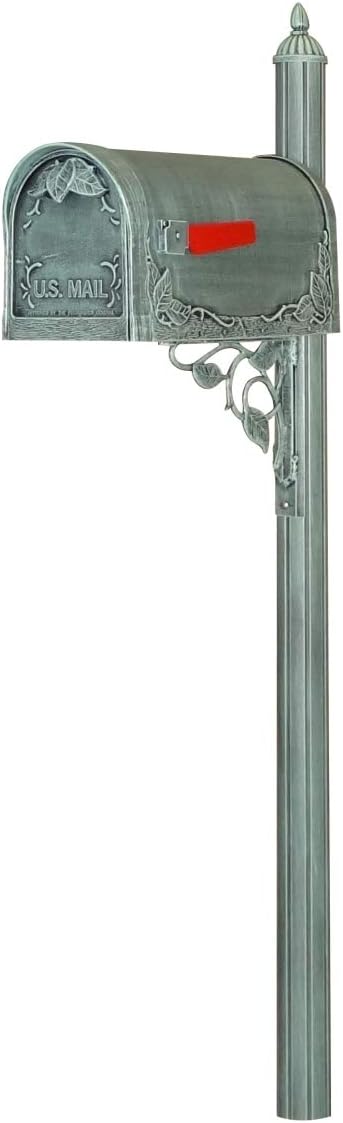 Classic Heavy Duty Floral Curbside Mailbox with Albion Mailbox Post - Verde Green