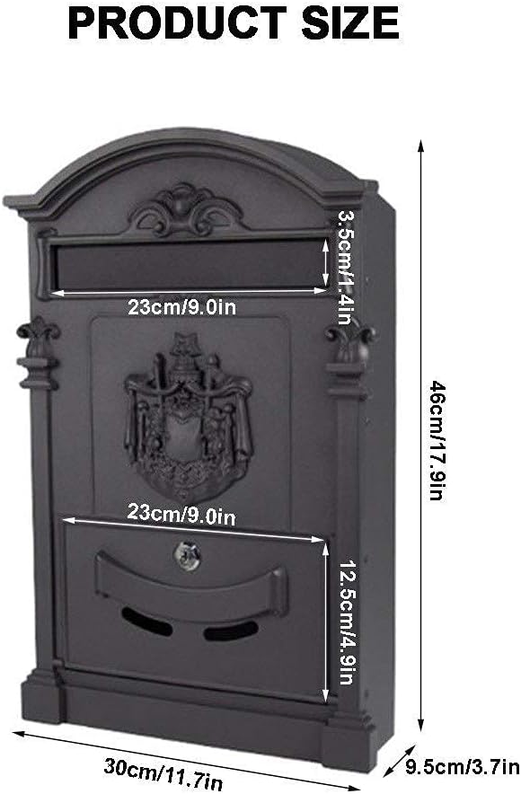 Post Box Heavy Aluminium Lockable Secure Mail Letter Retro Vintage Metal Mail Box Garden Ornament