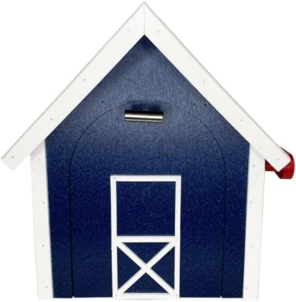 Amish Recycled Plastic Deluxe Mailbox, Patriotic Blue & White | Large Barn-Style Post Mount Mailbox with Diamond Plate Metal Roof, Red Flag & Magnetic Door | Weather-Resistant, Made in USA