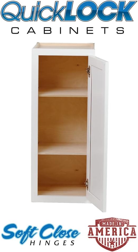 Quicklock RTA (Ready-to-Assemble) 42' Tall Wall Kitchen Cabinets - Shaker Style | 100% Hardwood | Made in America | Soft Close Hardware (Pure White, 12' D x 9' W x 42' H)