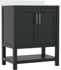 Flash Furniture Vega 30 Inch Bathroom Vanity with Sink Combo, Storage Cabinet with Soft Close Doors and Open Shelf, Carrara Marble Finish Countertop, Black