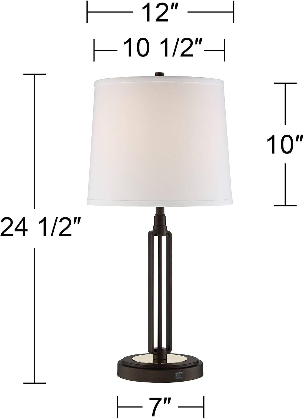 Franklin Iron Works Javier 24 1/2' High Mid Century Modern Rustic Industrial Table Lamps Set of 2 USB Port Brown Bronze Finish Metal White Shade Living Room Charging Bedroom Bedside Nightstand House