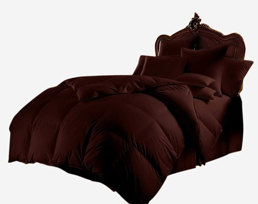 Luxury Goose Down 100% Egyptian Cotton 5Pc Quilt Cotton Comforter Set, Queen Size - 5Pc (1pc Comforter + 4Pc Pillowcases), Hotel Quality 800 TC, 600 GSM,Chocolate, (90'x90')