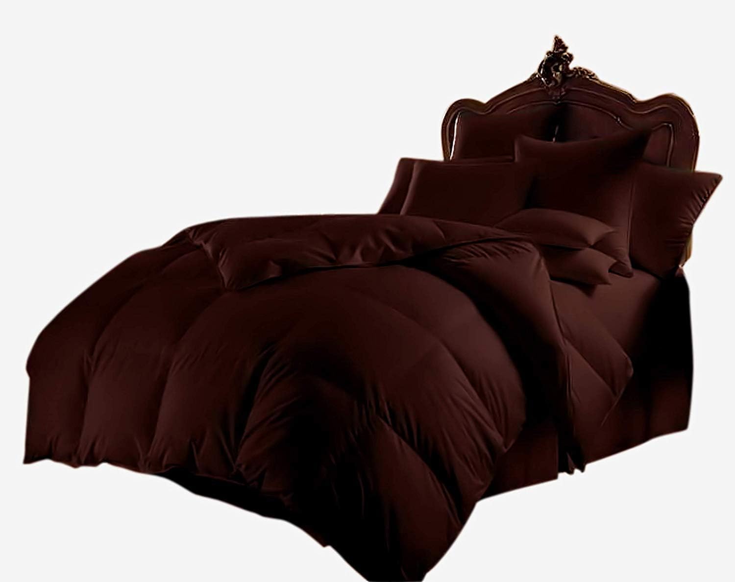 Luxury Goose Down 100% Egyptian Cotton 5Pc Quilt Cotton Comforter Set, Queen Size - 5Pc (1pc Comforter + 4Pc Pillowcases), Hotel Quality 800 TC, 600 GSM,Chocolate, (90'x90')