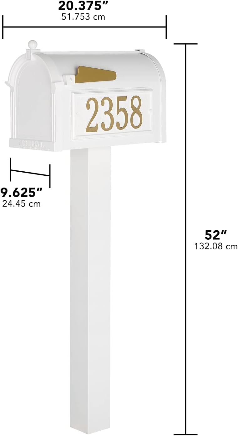 Whitehall Premium Mailbox with Side Address Plaques, Personalized Large Mailbox with Post and Address Plaque for Outside, Package Mail Box with Post (4 Colors Available)