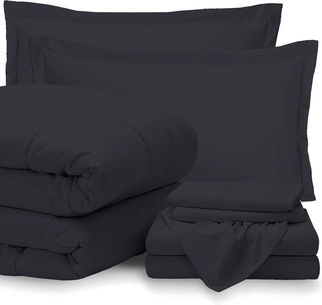 GOKOCO 7 Pieces, Bed in a Bag Bedding Sets California King Size 100% Egyptian Cotton 800 Thread Count 400GSM Fiber Fill Comforter Set with Sheet Set 15' Deep Pocket - Black Solid