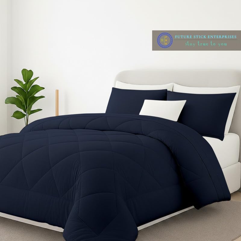 Egyptian Cotton Oversized Queen Size Comforter Sets - Navy Blue Color, Soft Lightweight Bed Set, All Season Gray Bedding Sets - 1 Comforter & 2 Pillow case