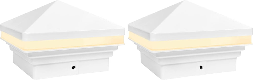 GKOLED Low Voltage Pyramid Post Cap Light, 3W 12V AC/DC, for 4'x4' and 3.5'x3.5' Wood or Vinyl Posts, 2700K Warm White, IP65 Rated Waterproof for Outdoor, White (Pack of 2)