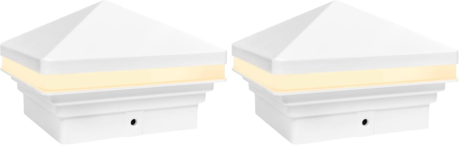GKOLED Low Voltage Pyramid Post Cap Light, 3W 12V AC/DC, for 4'x4' and 3.5'x3.5' Wood or Vinyl Posts, 2700K Warm White, IP65 Rated Waterproof for Outdoor, White (Pack of 2)