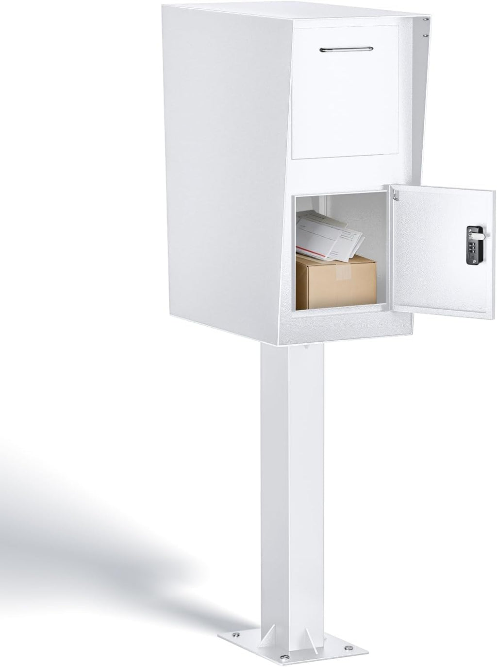 Post-Mount Mailbox, Mailboxes for Outside Weather Resistant, Large Outdoor Mailboxes, Mail Manager Curbside Locking Security Mailbox, Galvanized Steel Heavy Duty Mailbox, Easy to Instal (White)