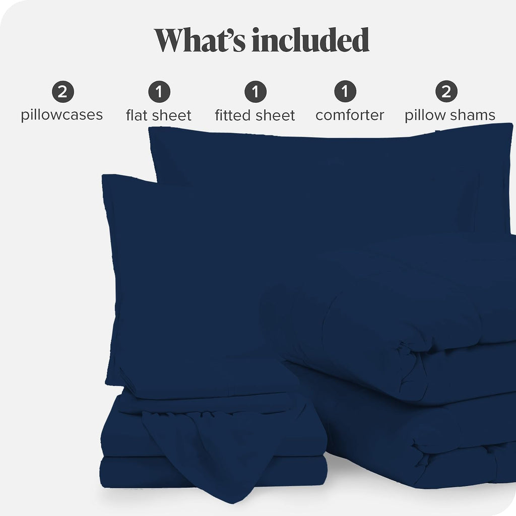 GOKOCO 100% Egyptian Cotton 800 Thread Count 400GSM 7Pcs Comforter Set and Sheet Set 18' Deep Pocket (Comforter, Flat Sheet, Fitted Sheet, Pillowcases, Pillow Sham) - California King Size - Navy Blue