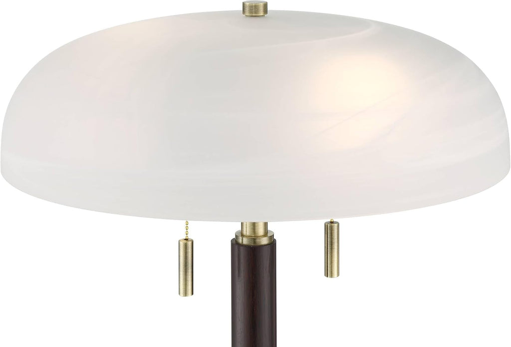 Possini Euro Design Wyndham 23' High Small Mid Century Modern Glam Luxe Desk Lamp with USB Charging Ports A+C Black Gold Metal Glass Dome Shade Home Office Living Room Charging Bedroom Bedside