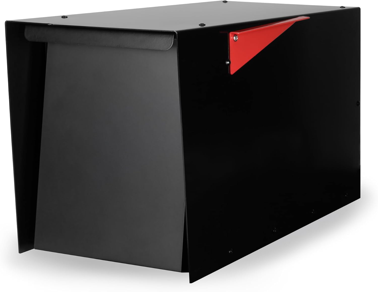 Ilyapa Modern Mailbox for Post Mount - Black with Black Door Heavy Duty Powder Coated Steel, Waterproof Letter Box for Curbside Parcels, Corrosion Resistant with Recessed Magnetic Close Door, Large