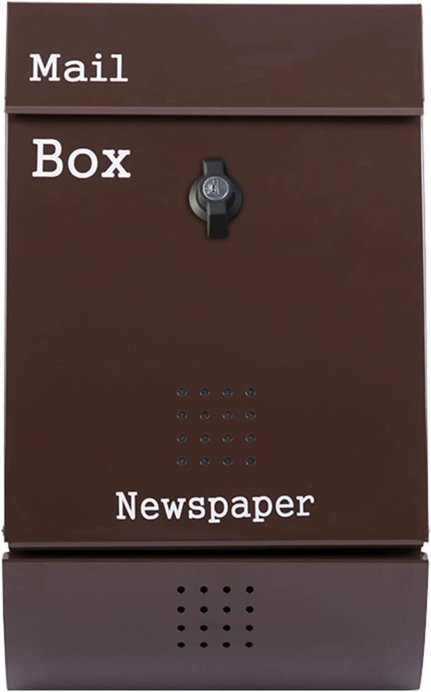 JYDQM Suggestion Box Business Drop Boxes Donation Box Modern Metal Mailbox with Locked and Keys, Residential Office Hanging Brown Post/Letter Box with Newspapers Compartment