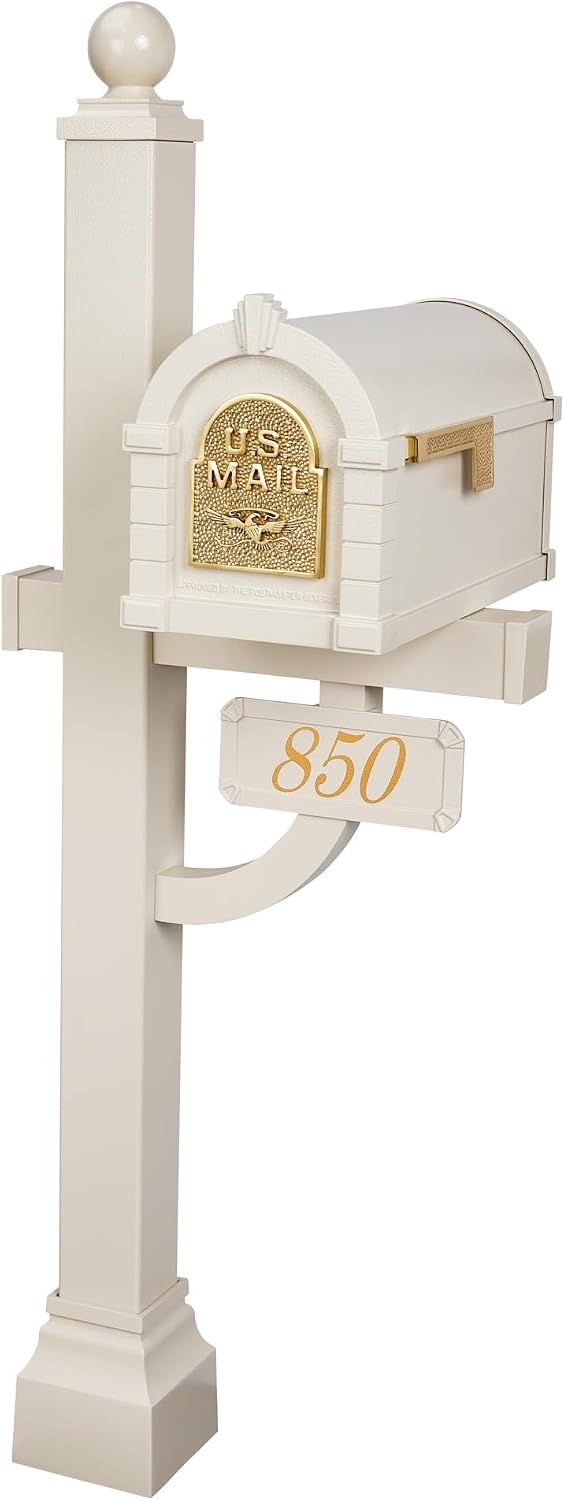 Gaines Keystone Series Mailbox - Almond with Polished Brass Eagle