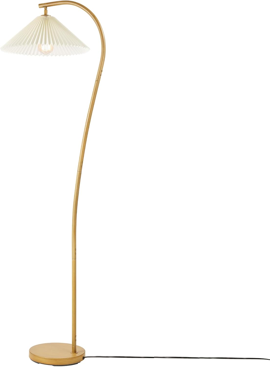 Globe Electric x Novogratz 61000043 62' Floor Lamp, Wood Toned, White Pleated Shade, Pivot Joint on Shade, On/Off Foot Switch, Black Cord, Modern Lighting for Living Room or Office