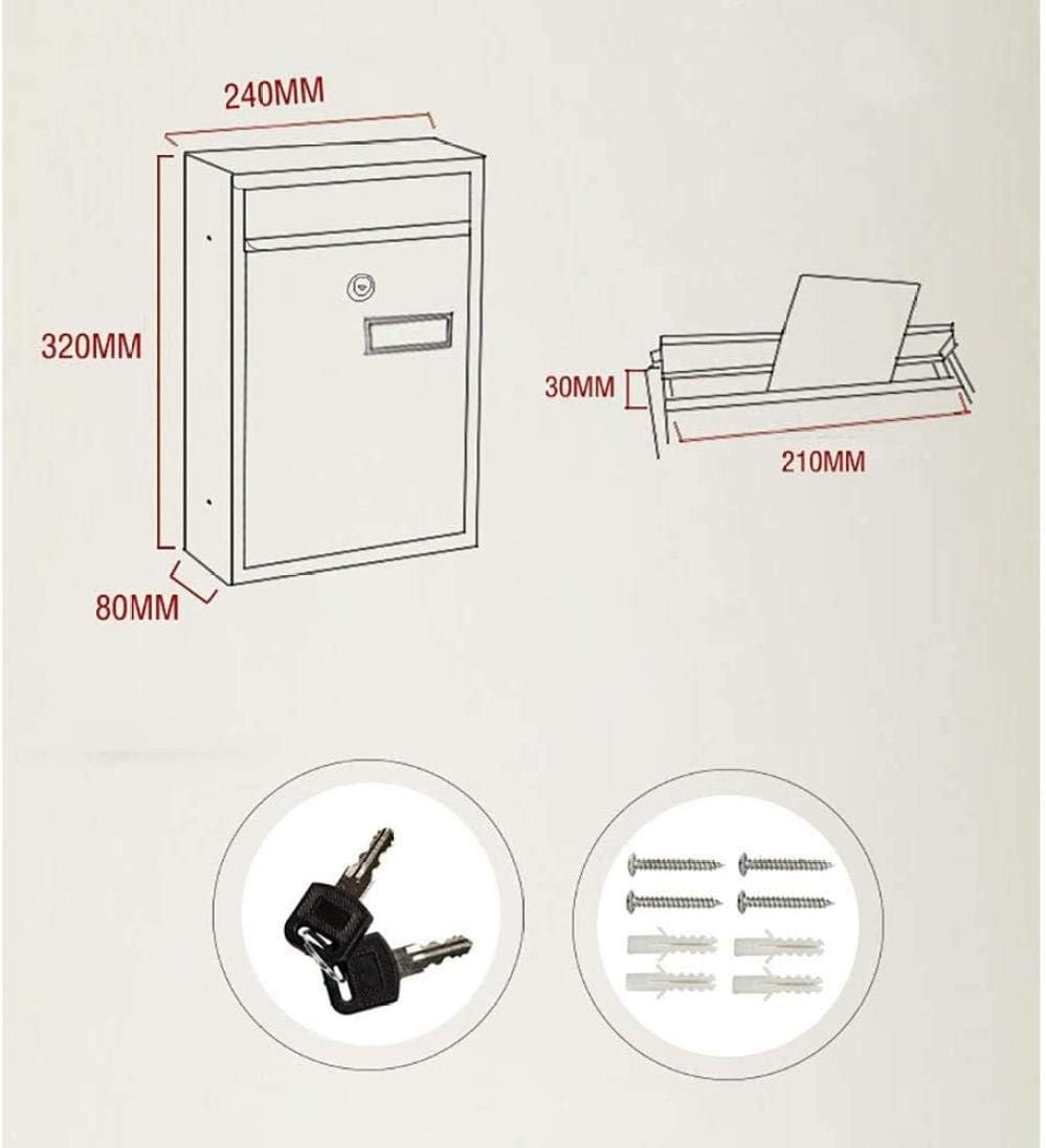 Post Box Modern Wall Mount Lockable Mailbox Outdoor Metal Key Large Capacity Commercial Rural Home Decorative Outdoor Mailbox-8x32x24cm