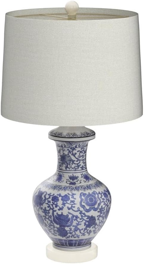JONATHAN Y 25.25' Blue/White Ceramic Ginger Jar Table Lamp Set of 2, Traditional Brass Gold Base for Living Room Bedroom, White Linen Drum Shade, LED Bulbs Included JYL1072A-SET2