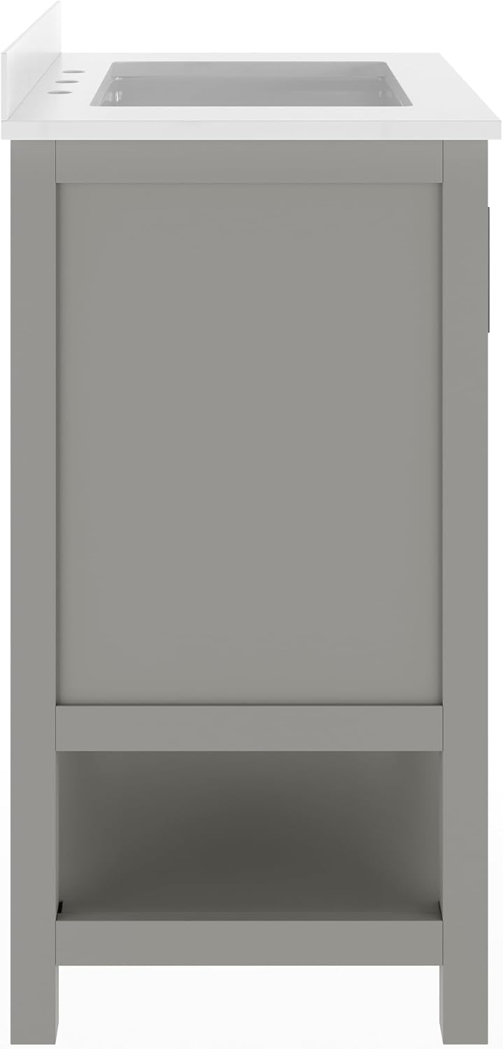 Flash Furniture Vega 30 Inch Bathroom Vanity with Sink Combo, Storage Cabinet with Soft Close Doors and Open Shelf, Carrara Marble Finish Countertop, Gray/White