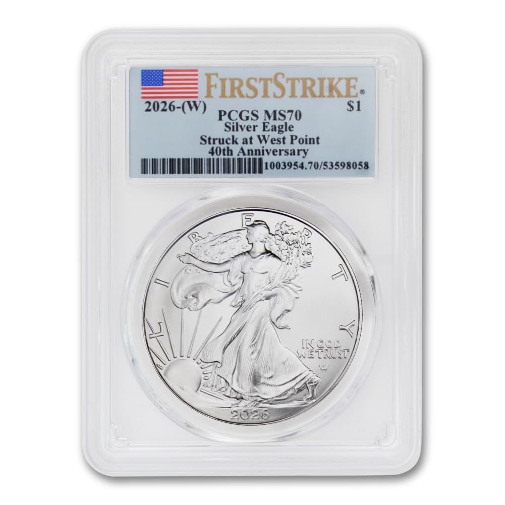 2026 (W) 1 oz American Silver Eagle Coin MS-70 (First Strike - 40th Anniversary - Struck at West Point - Flag Label) $1 PCGS MS70