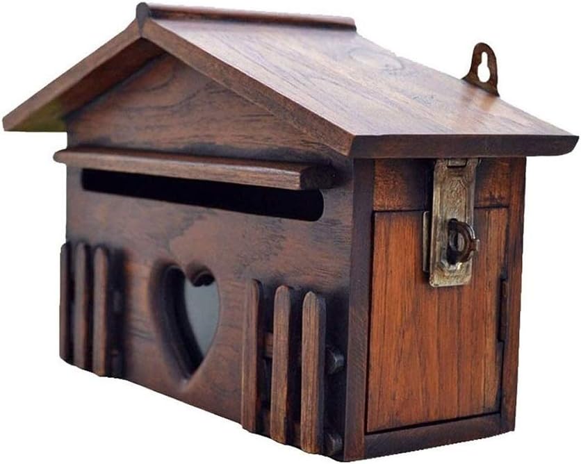 Letterboxes Wood,Vintage Decorative Wood Letter Box,Lockable Farmhouse Mail Box Hanging Wall Post Box