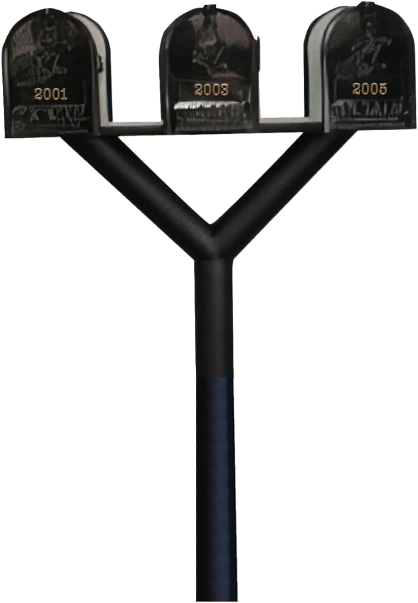 Penfield Triple Mailbox Post System, No Base, with Three E1 Economy Mailboxes, Heavy Duty, Weather Resistant - Black by Qualarc