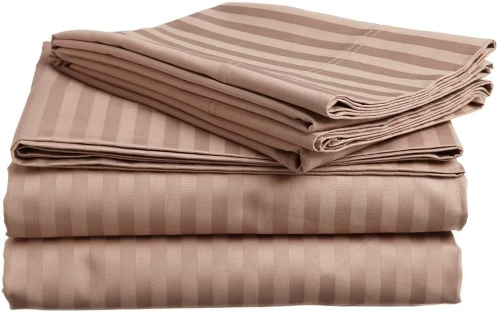 1500 Thread Count 100% Heavy Egyptian Cotton 4-Piece Bed Sheet Set Fits Mattresses Upto 21-24' Deep Pocket (King Size, Taupe Color) Stripe Pattern