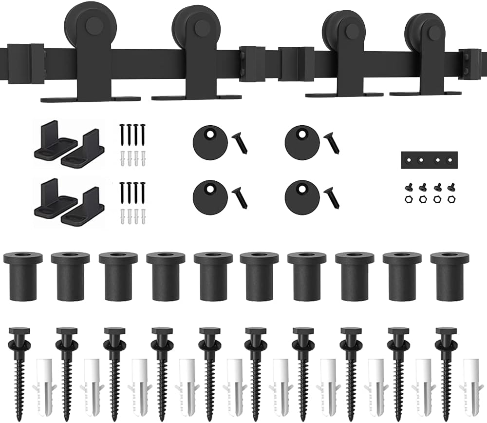 WINSOON 14FT WinSoon Antique Top Mount Double Sliding Barn Wood Door Hardware Cabinet Kit Black