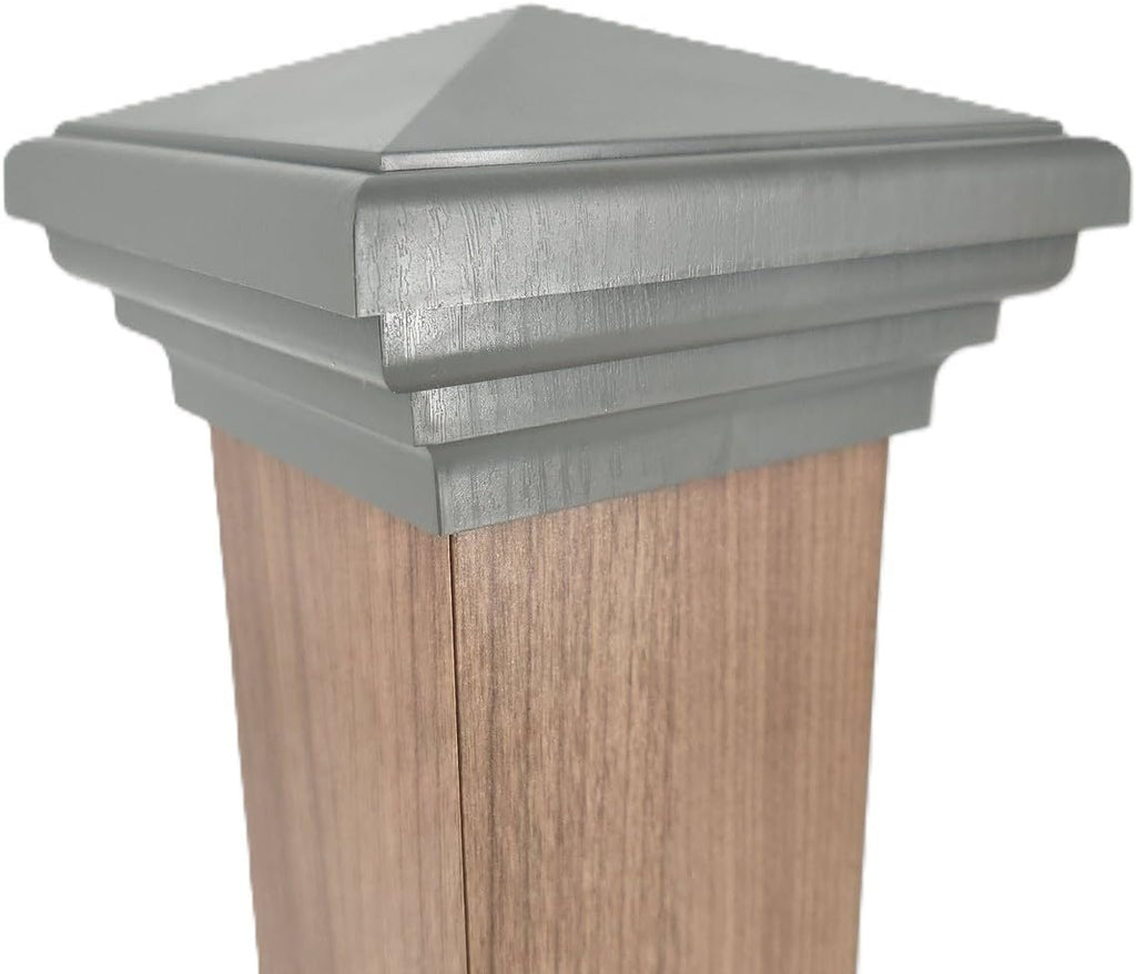 Atlanta Post Caps 4x4 (Gray) Pyramid Post Cap Fits Post (3.5'x3.5' up to 3.75'x3.75') | (Case of 12) New England Pyramid Style for Outdoor Fences, Mailboxes & Decks