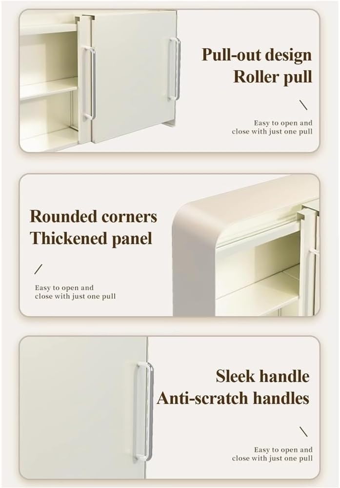 Cups Storage Cabinet with Doors, 2 Tier Shelves Sideboard Organizer, Metal Spice Rack, Snack Organizer, Desktop Organize for Living Room, Kitchen, Coffee Shop(White)