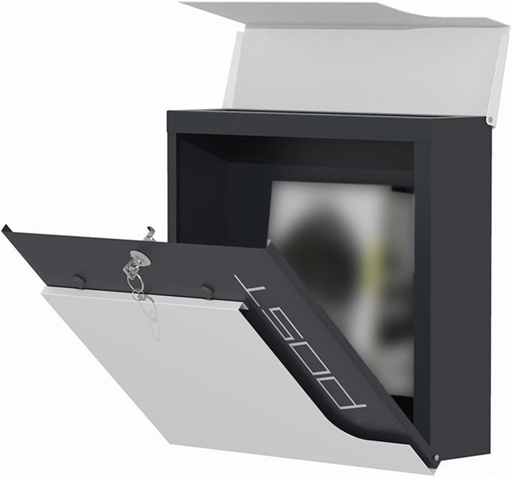 Large Mailboxes for Outside, Locking Wall Mount Mailbox, Modern Galvanized Steel Cover Metal Mail Box with Lock, Hanging Secured Postbox 15 x 4 x 14 Inch