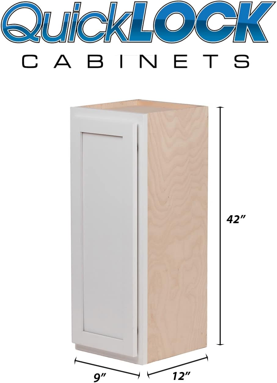 Quicklock RTA (Ready-to-Assemble) 42' Tall Wall Kitchen Cabinets - Shaker Style | 100% Hardwood | Made in America | Soft Close Hardware (Pure White, 12' D x 9' W x 42' H)