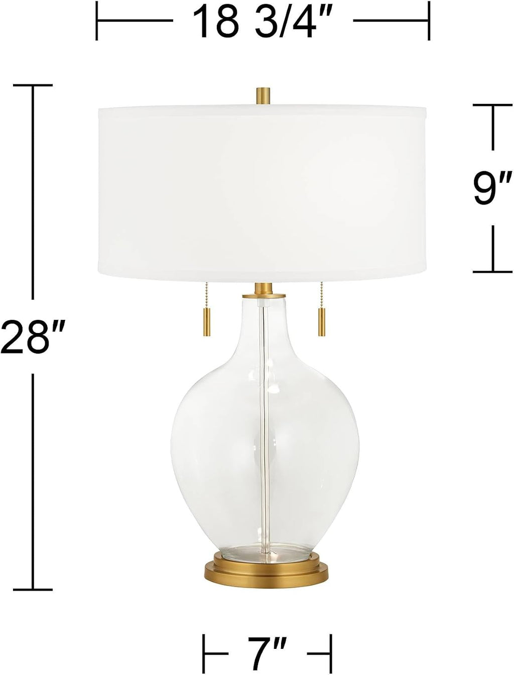 Color + Plus Toby 28' Tall Modern Glass Table Lamp Pull Chain Take Five Blue Gold Brass Finish Single Fabric White Shade Living Room Bedroom Bedside Nightstand House Office Family Reading Kitchen
