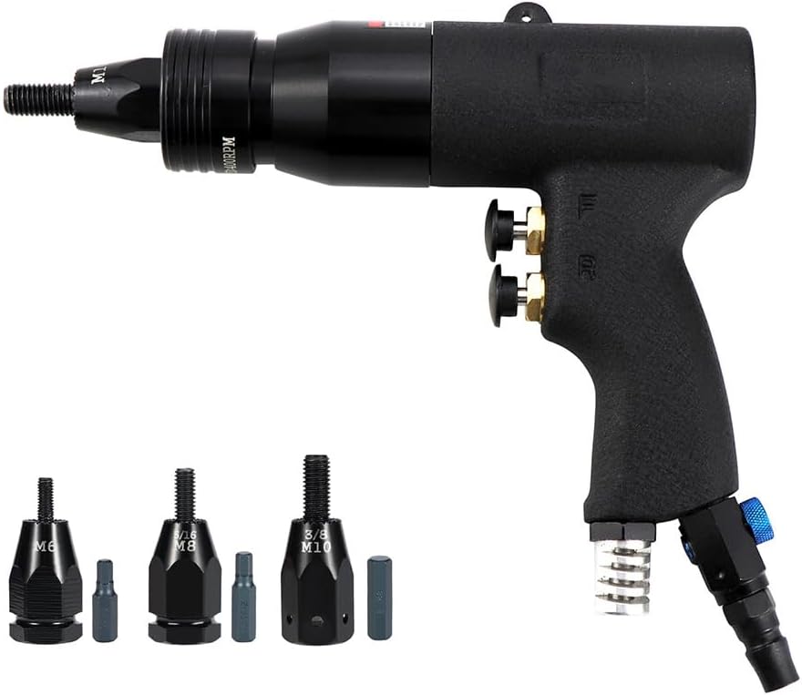 KEULEN Pneumatic Rivet Gun, Blind Riveting Gun Flat Nuts Riveter Rivnut Tool Kit, Self-Locking Function, Ajustable Speed, for Pull Nuts