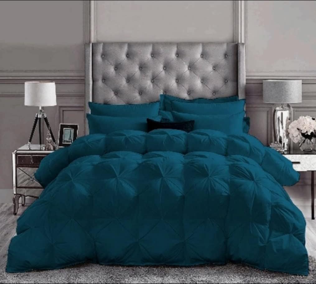 Pinch Pleated Soft 400 GSM All Season Teal 5 Piece Queen Size Comforter Set (Comforter + 4 Pillowcases) 600 Series Egyptian Cotton Comforter Bedding Set
